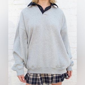 BRANDY MELVILLE Oversized Soft Pullover Sweater Sweatshirt Collared Button Gray